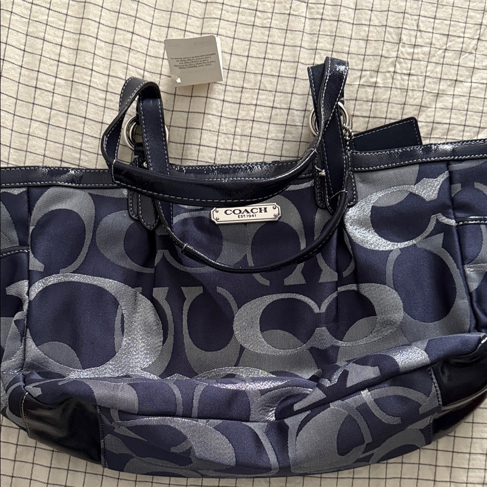 NWT COACH Gal Opt Met Signature Tote,shoulder bag size Medium 3H00066983 Blue - Picture 10 of 16